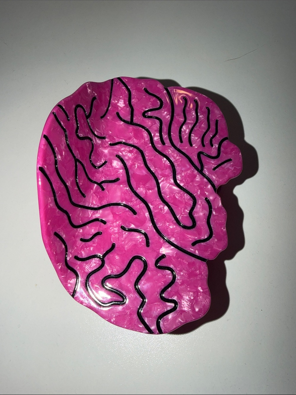 Marbled Hot Pink Hair Clip with Black Line Detail